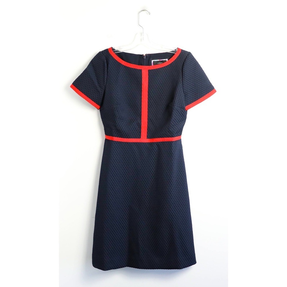NWT J Crew Matelassé dress with contrast piping navy blue red trim S textured 4